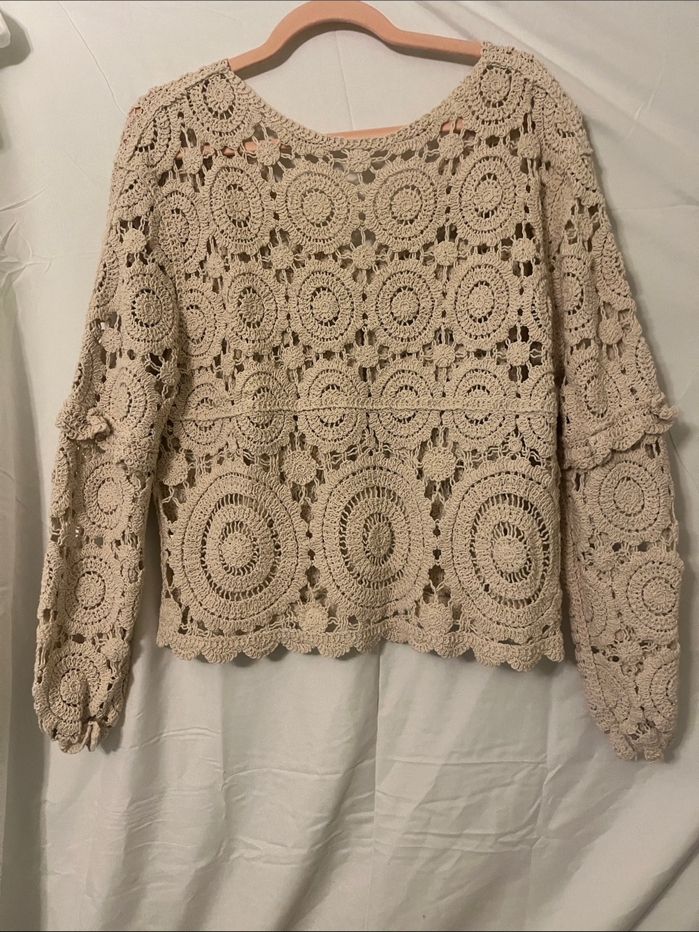 Crochet Openwork Cream Sweater - Picture 5 of 8